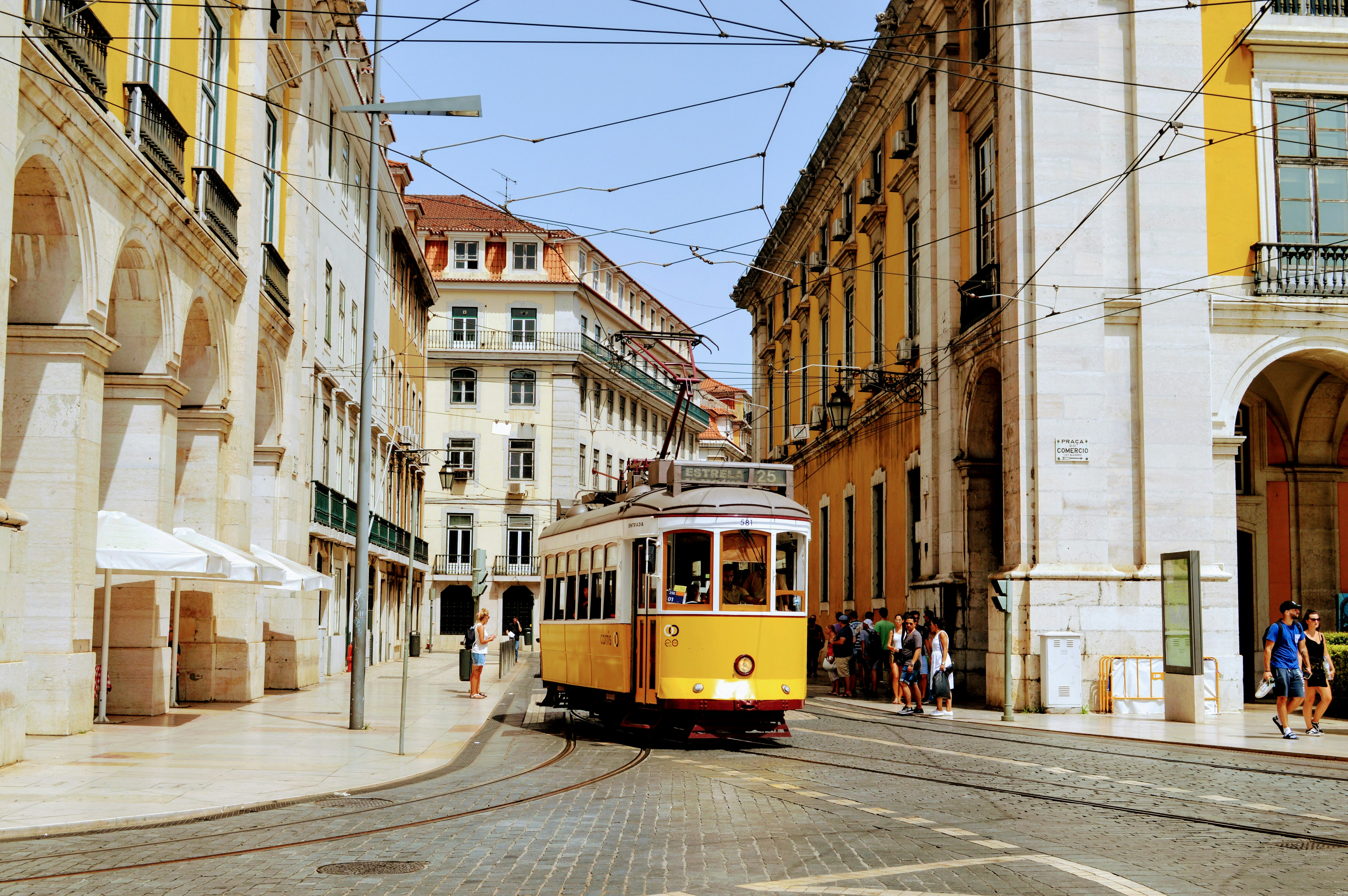 An image of an old tram in Lisbon old town