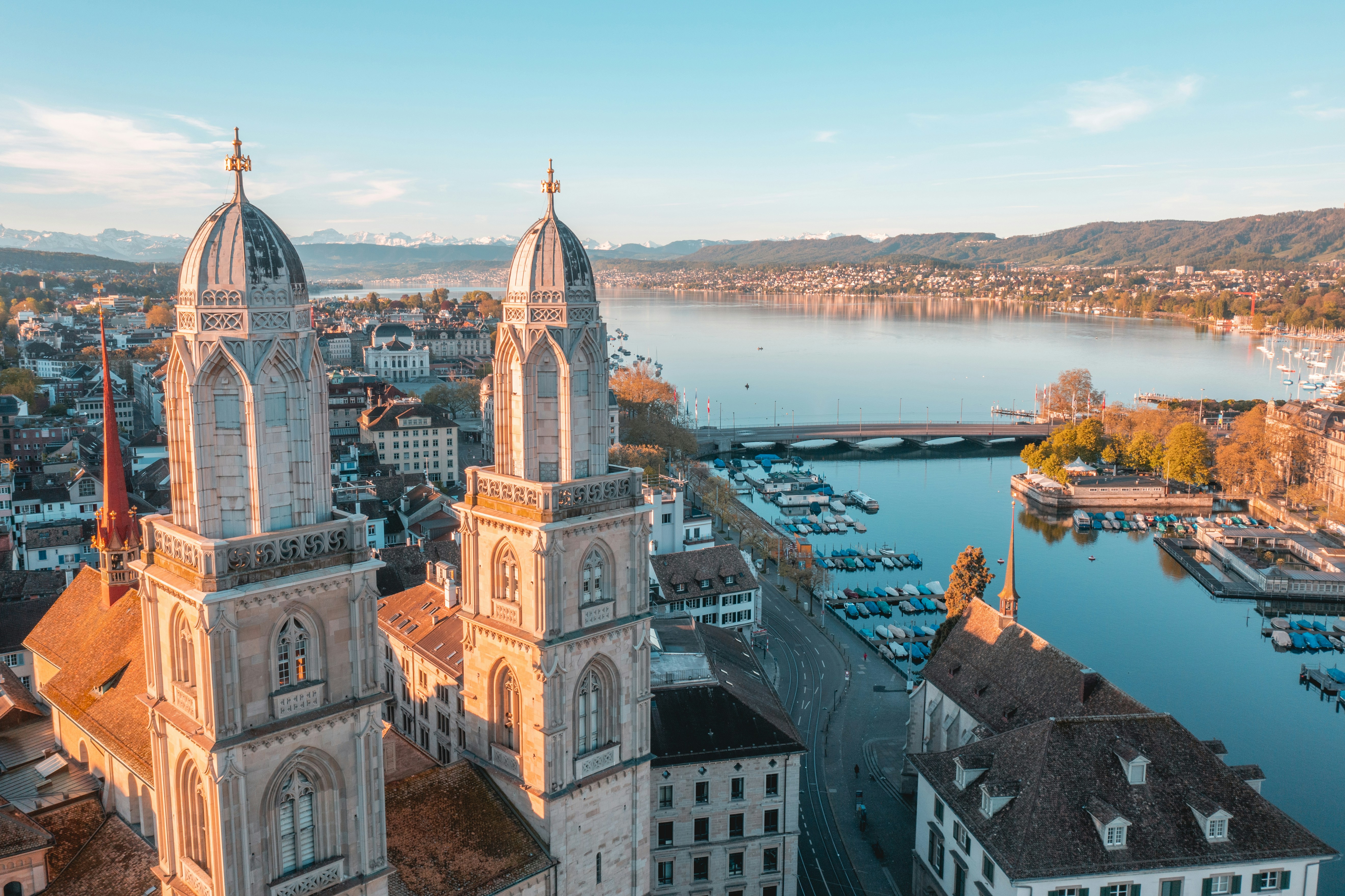 A drone shot of Zurich