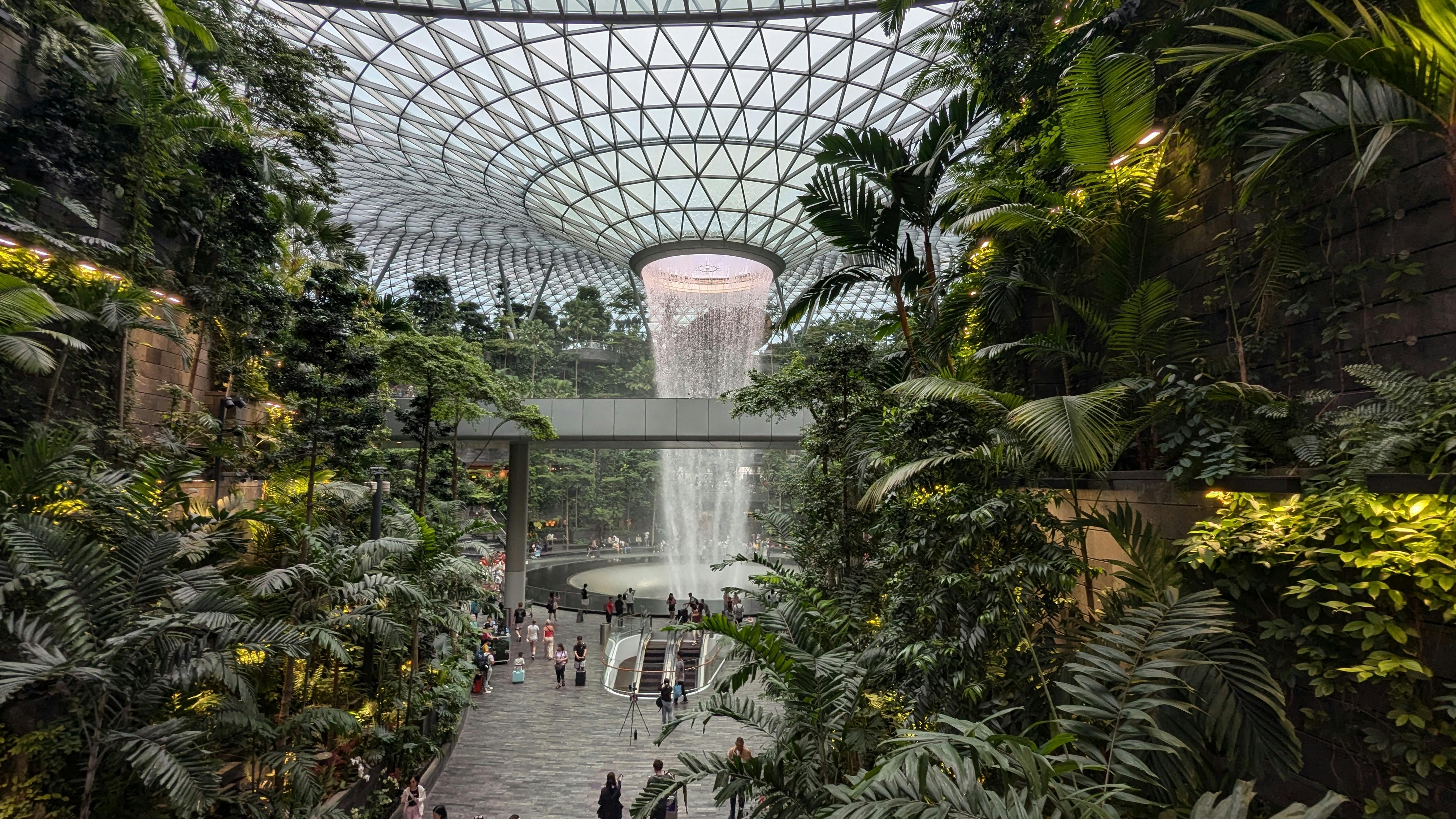 A photo of the waterfall inside Changi Airport, Singapore's award winning airport
