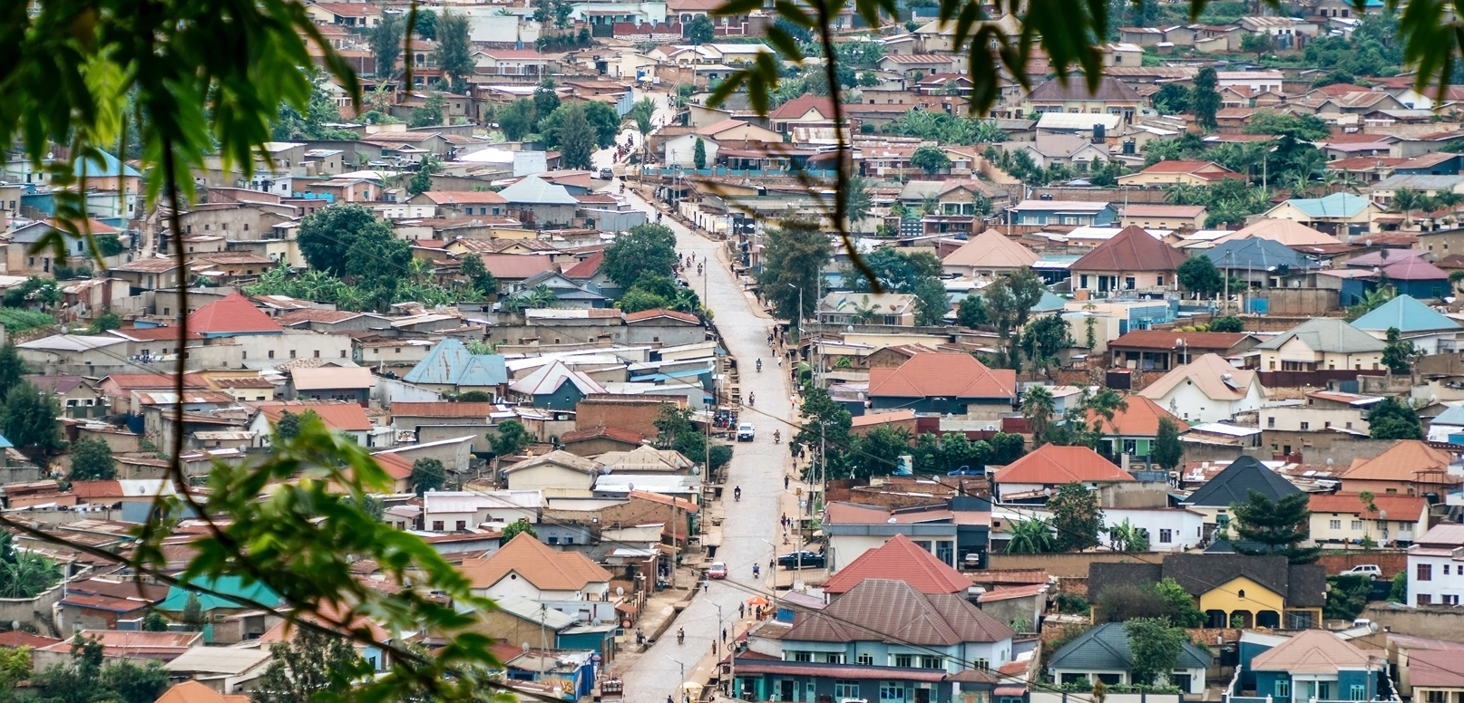 Aerial shot of a road in Rwanda