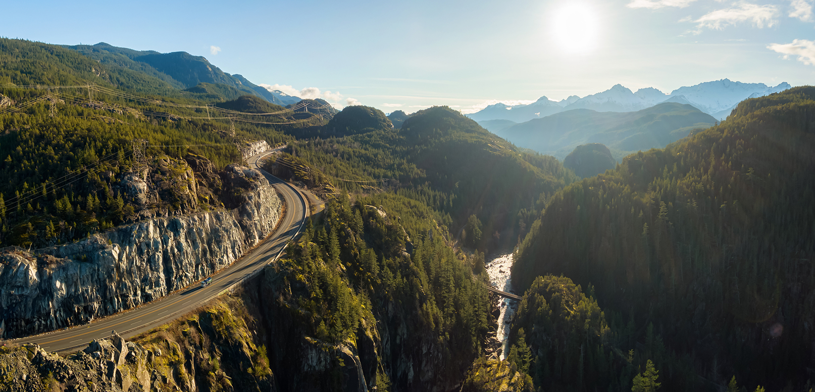Canadian road running past a gorge